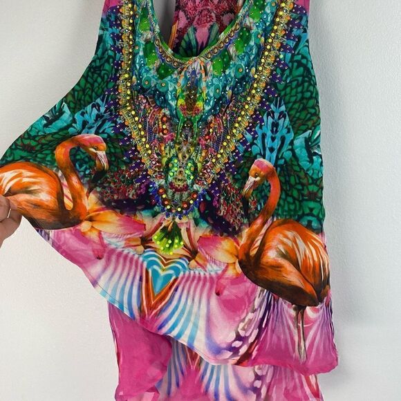 Camilla Awakened Utopia Flamingo Layered Silk Top Size 1 - Picture 11 of 14